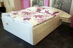 Doppelbett Kiefer astfrei weiss lackiert incl Nako