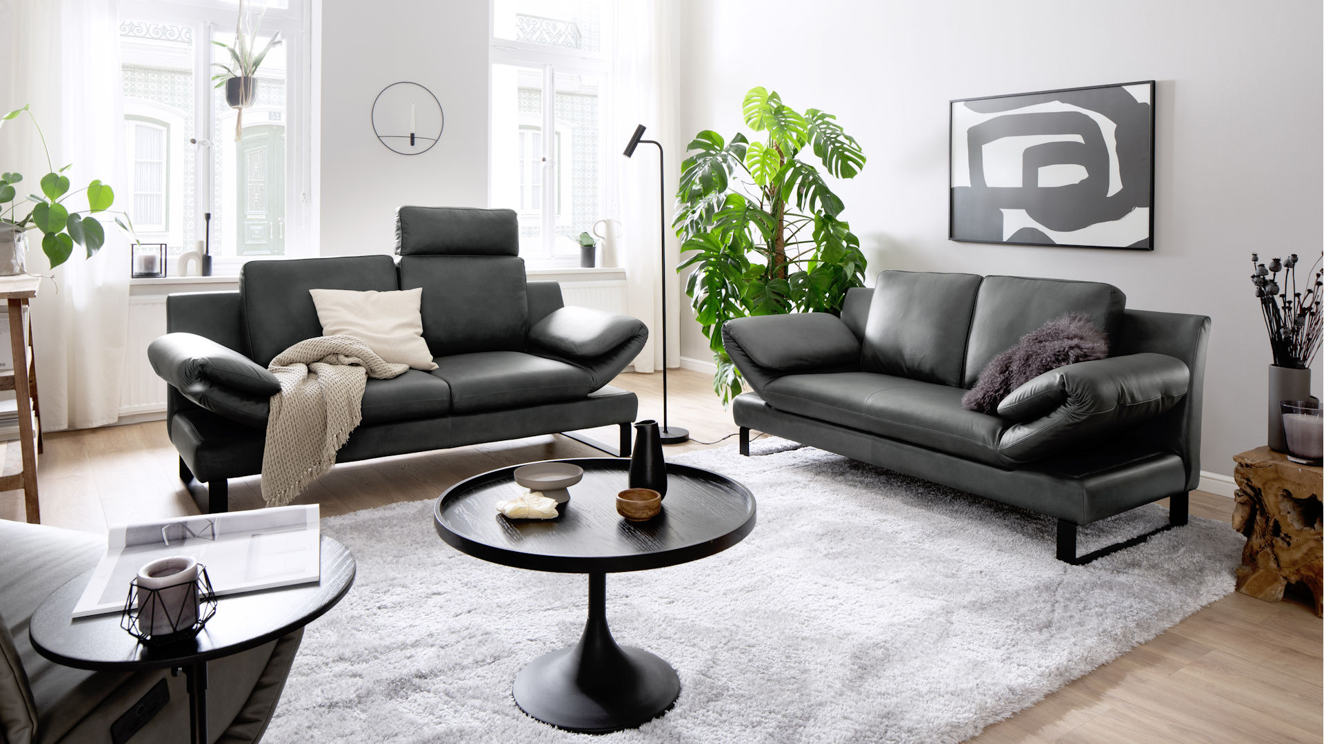 Ledersofa Kombination schwarz Z20269 - stilvoll elegant